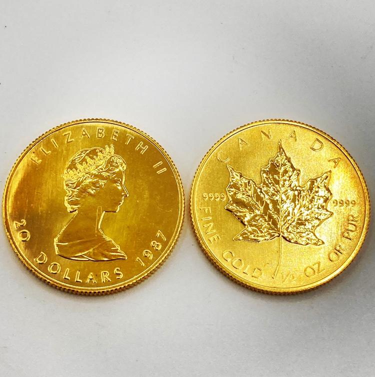 K24 メイプルリーフ金貨 1/2OZ エリザベス女王1987年 2枚