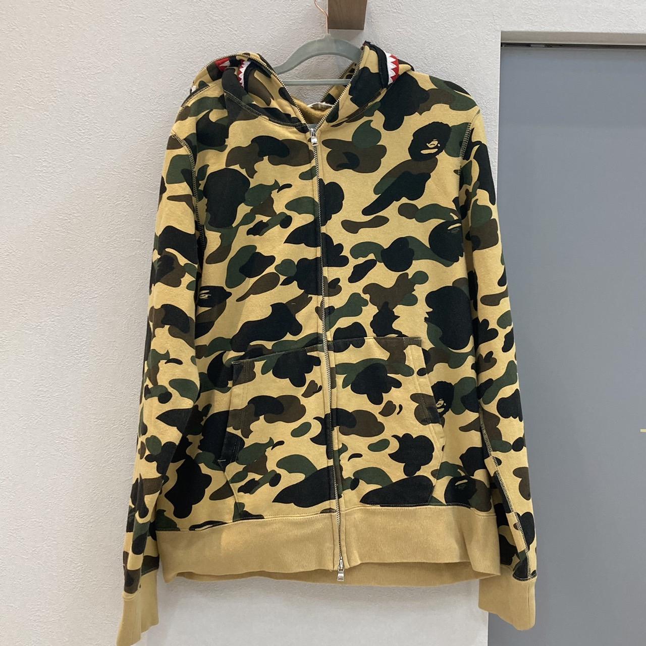 A BATHING APE エイプ SHARK 1ST CAMO FULL ZIP HOODIE イエローカモ 迷彩 シャーク ジップアップパーカー L