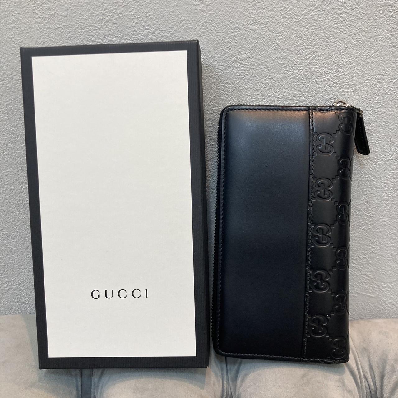 GUCCI グッチ グッチシマ ラウンドファスナー長財布 ブラック