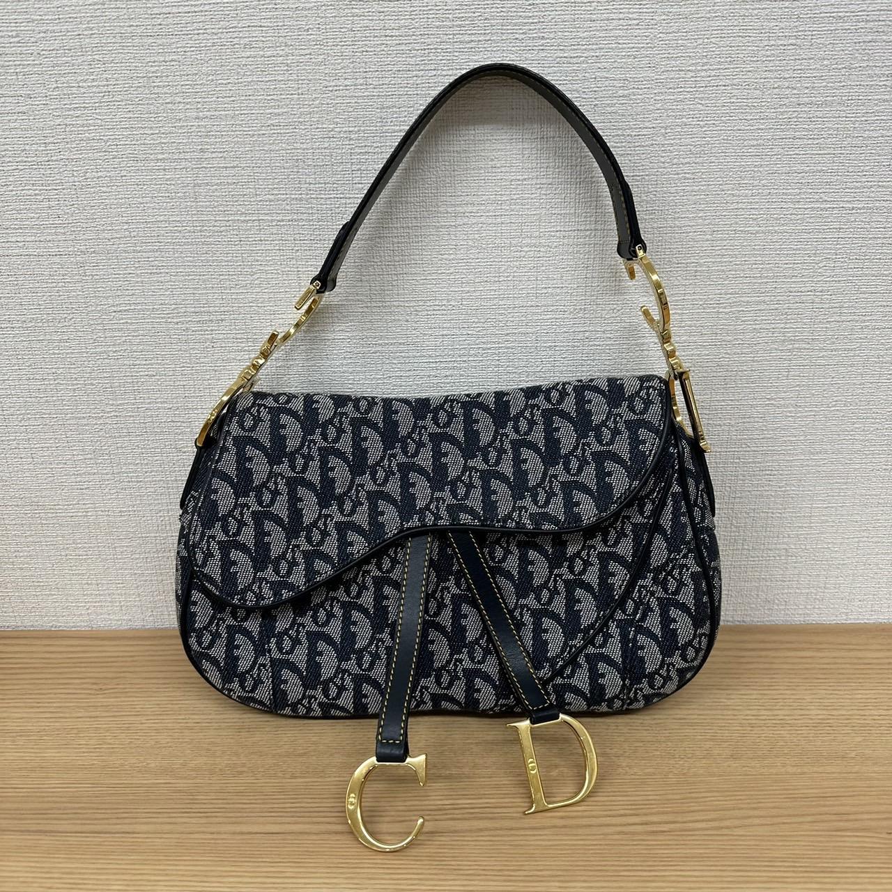 Chrisrian Dior ダブルサドルバッグ トロッター ハンドバッグ ブルー