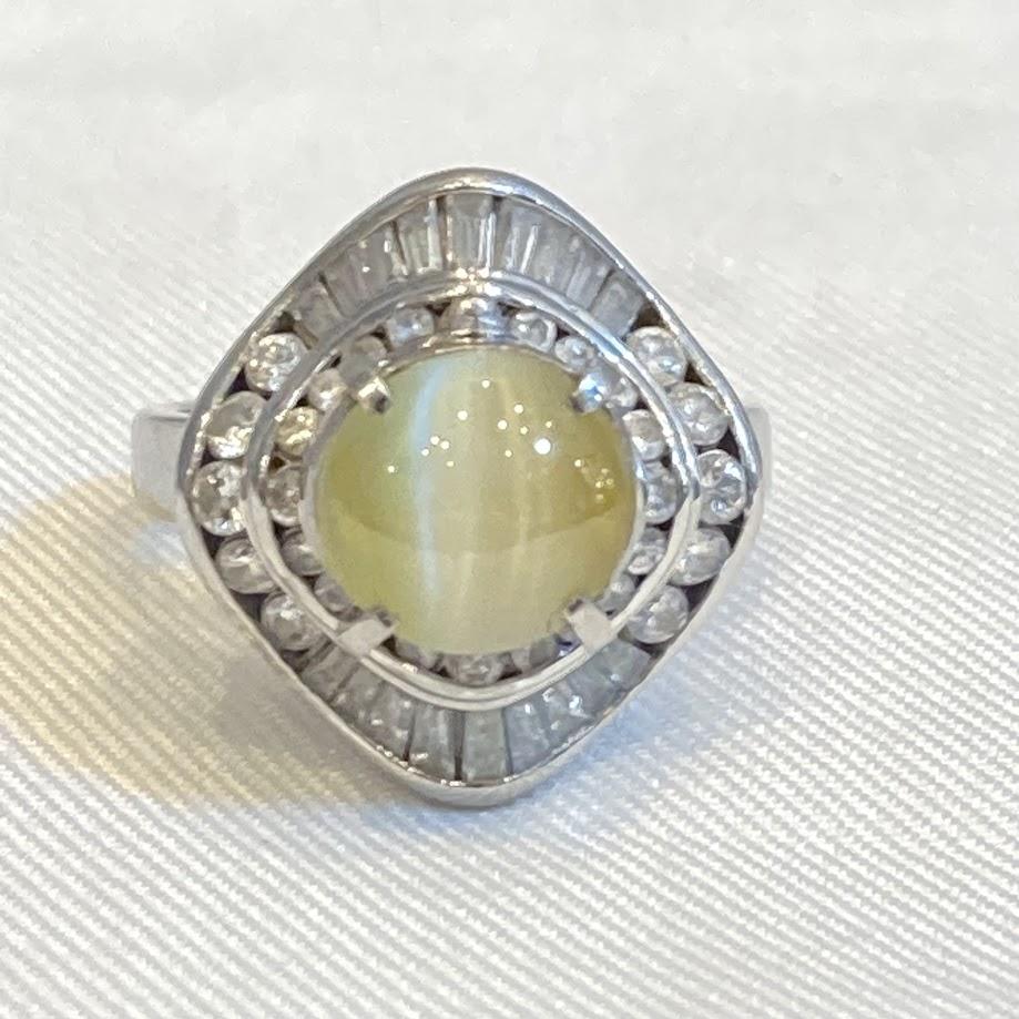 Pt900 リング クリソベルキャッツアイ2.998ct FD0.95ct 8.87g