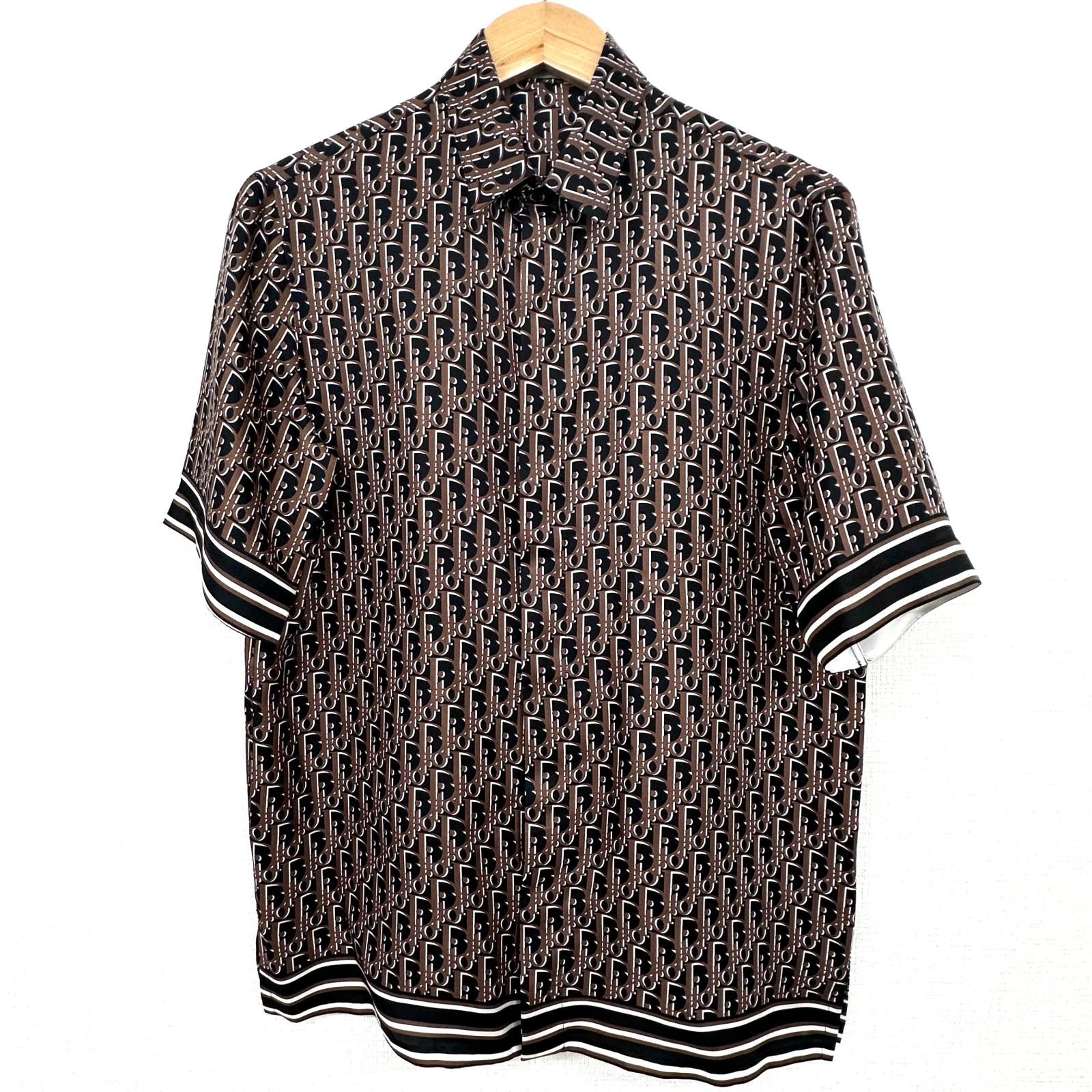 Dior ピクセル オブリーク シルクシャツ 193C545A4751 サイズ38 ブラウン系