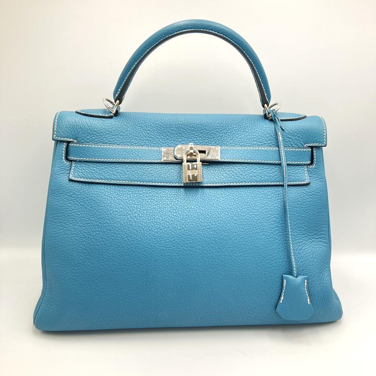 HERMES エルメス ケリー32 内縫い □J刻 トゴ ブルージーン SV金具 ショルダーストラップなし