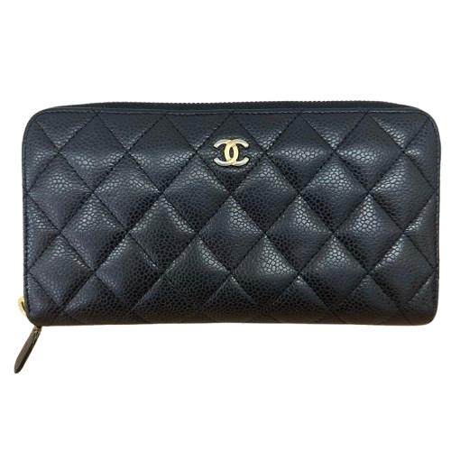 CHANEL キャビアスキン ラウンドジップ長財布 ブラック
