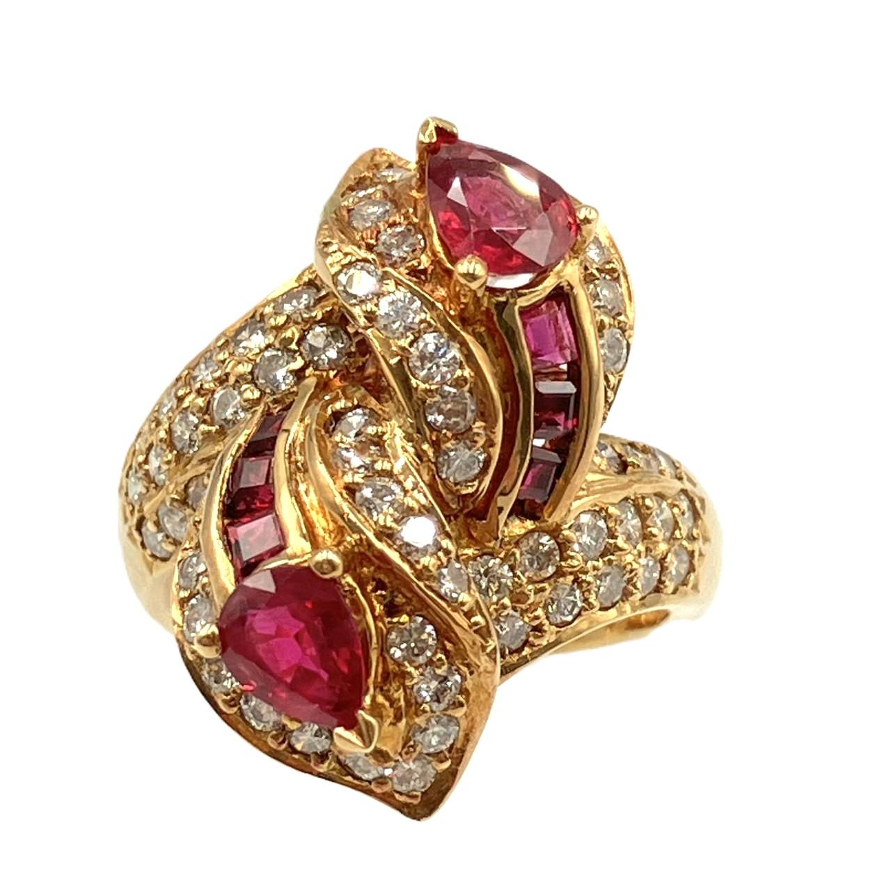 K18 ルビー×ダイヤモンド デザインリング 9.54g D0.89ct R0.93ct、0.40ct #11