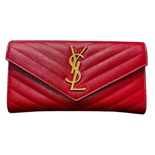 サンローラン　Vステッチ　長財布　レッド