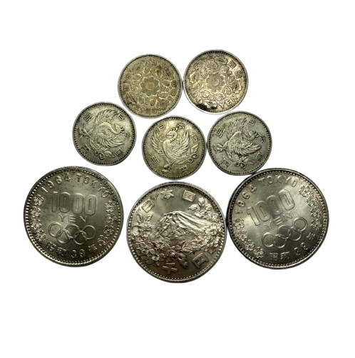 東京オリンピック記念硬貨1964 1000円硬貨3枚、鳳凰100円銀貨5枚