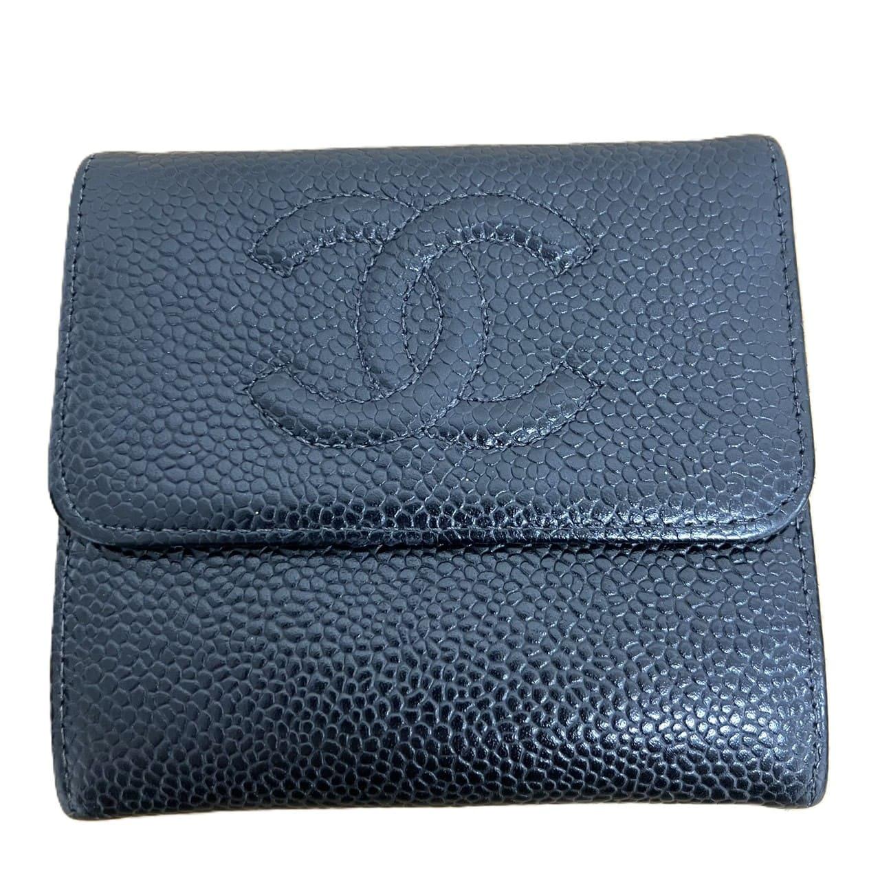 CHANEL キャビアスキン Wホック二つ折り財布