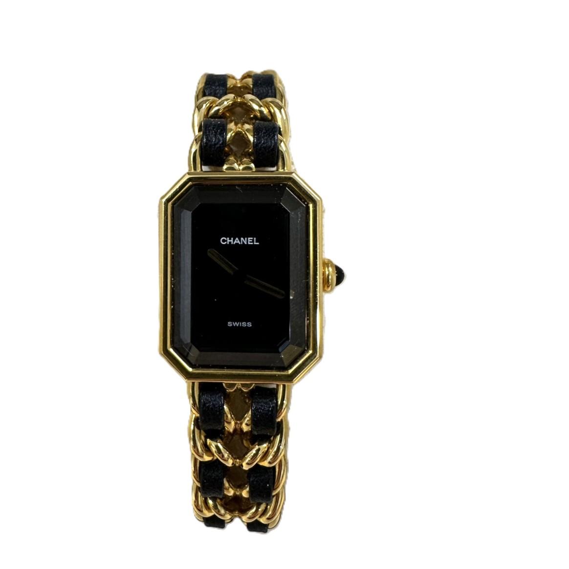 CHANEL シャネル プルミエール Mサイズ レディース腕時計 ブラック文字盤 GP×レザー