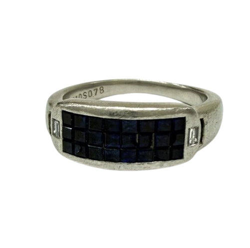 Pt900 ダイヤ0.10ct/サファイア0.78ct 付きリング