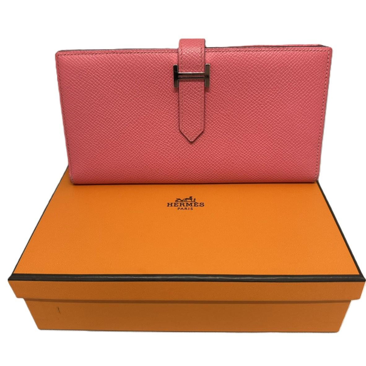 HERMÈS エルメス ベアンスフレ Y刻印 ヴォー・エプソン ローズ系 シルバー金具 二つ折り長財布