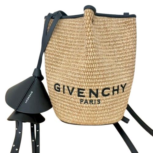 GIVENCHY ジバンシー スナップ ナノ バケットバッグ ラフィア ショルダーバッグ