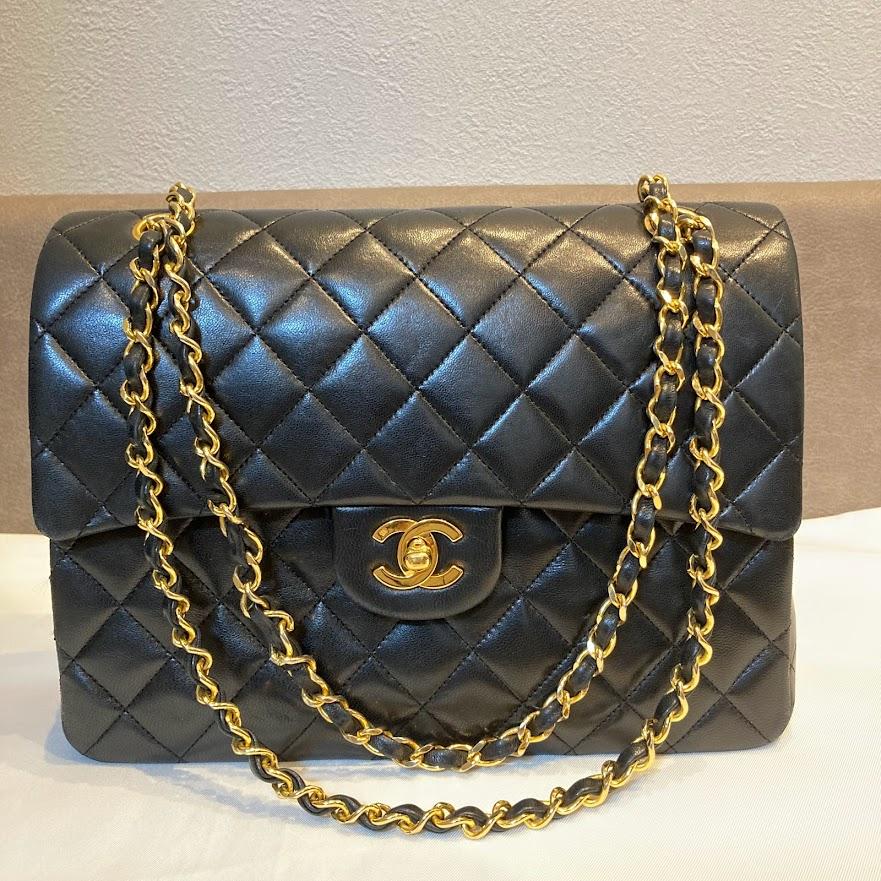 シャネル ラムスキン マトラッセ Wフラップ スクエア チェーン ショルダー25cm