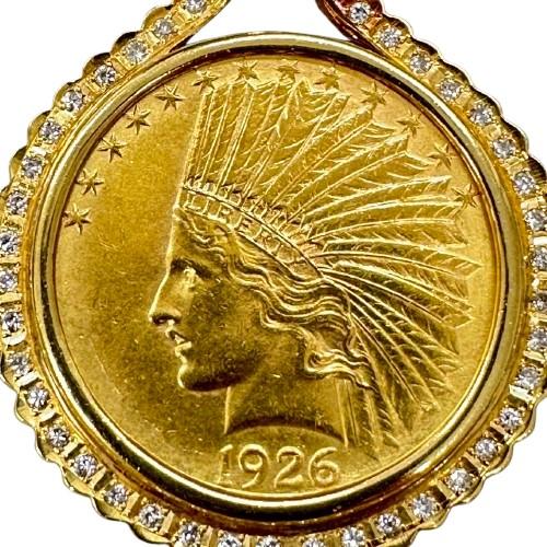 インディアン金貨 K21.6/K18 総重量約24.56ｇ D0.45ct 