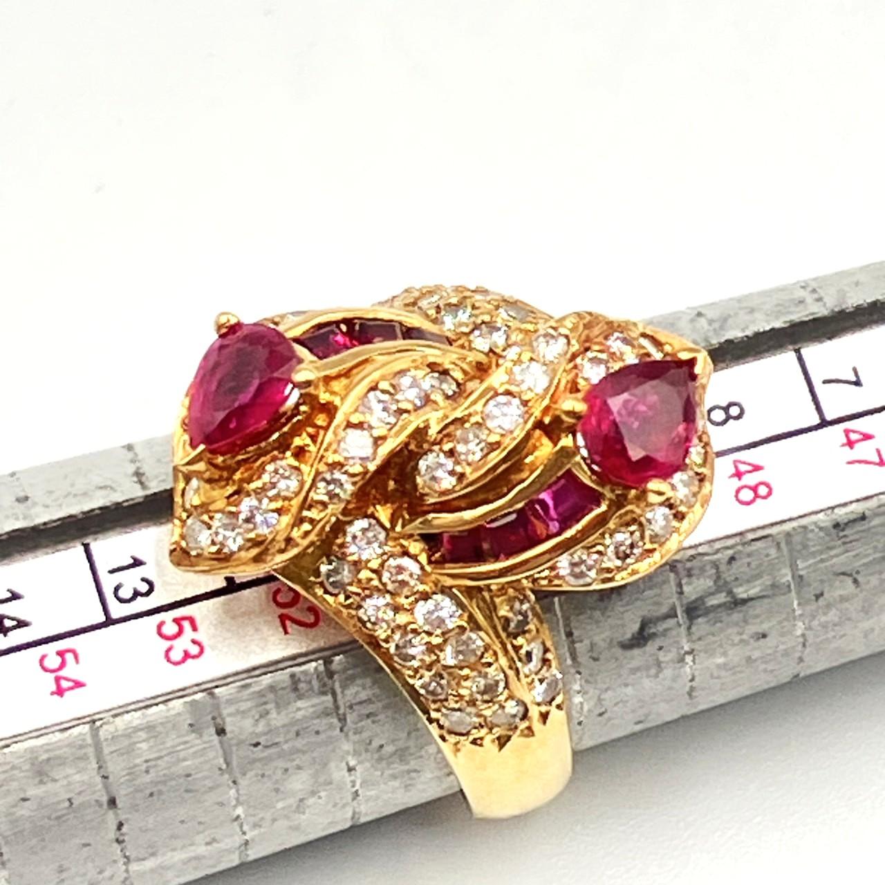 K18　ルビー×ダイヤモンド　デザインリング　9.54ｇ　D0.89ct　R0.93ct、0.40ct　＃11