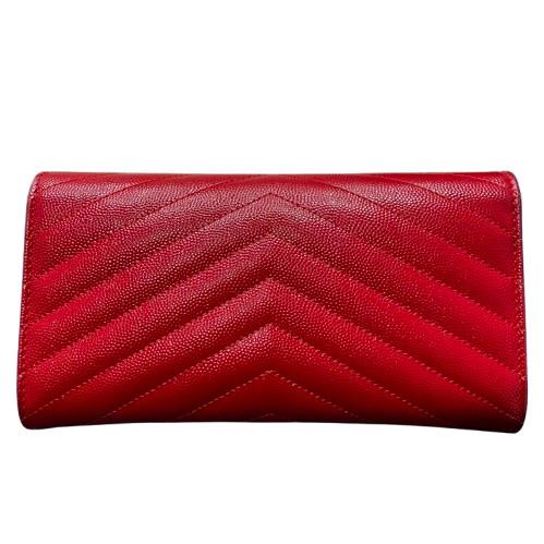 サンローラン　Vステッチ　長財布　レッド