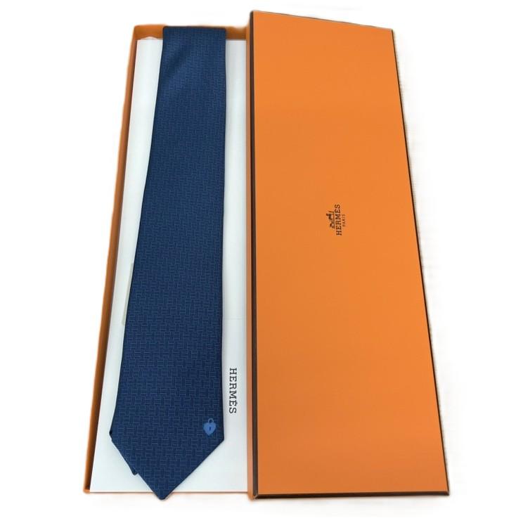 HERMES エルメス ネクタイ H総柄 ブルー