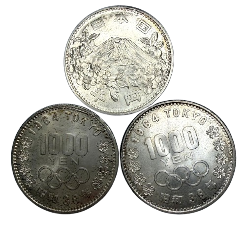 東京オリンピック記念硬貨1964 1000円硬貨3枚、鳳凰100円銀貨5枚