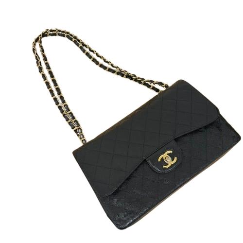 CHANEL シャネル キャビアスキン マトラッセ30 ダブルフラップ チェーンショルダーバッグ ゴールド金具