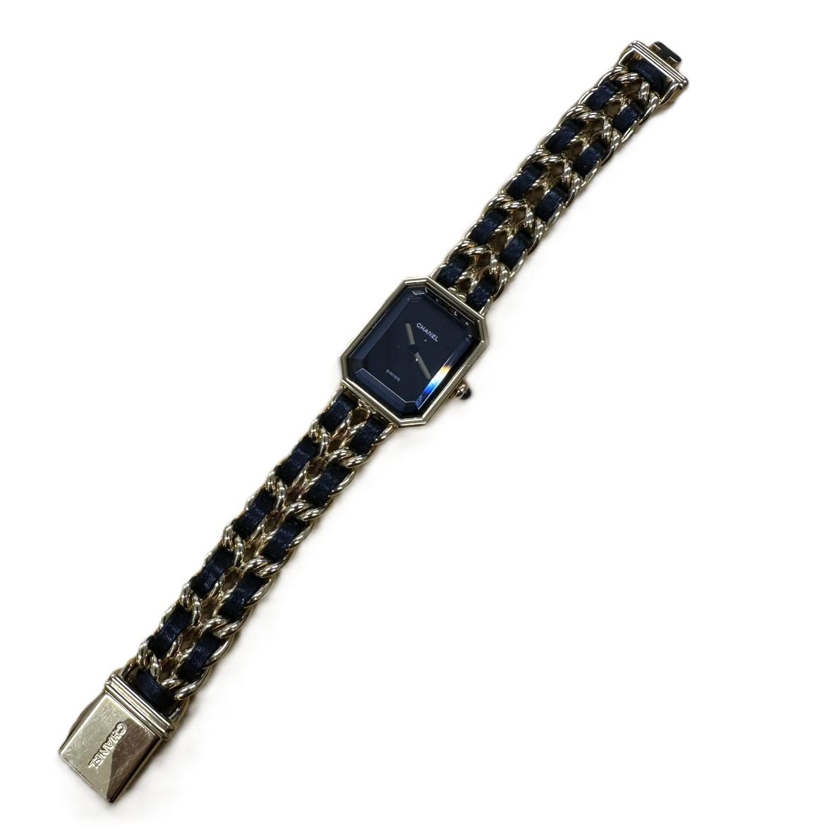 CHANEL シャネル プルミエール Mサイズ レディース腕時計 ブラック文字盤 GP×レザー