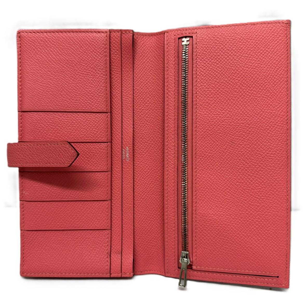 HERMÈS エルメス ベアンスフレ Y刻印 ヴォー・エプソン ローズ系 シルバー金具 二つ折り長財布