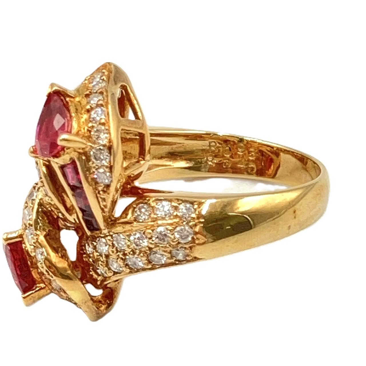 K18　ルビー×ダイヤモンド　デザインリング　9.54ｇ　D0.89ct　R0.93ct、0.40ct　＃11