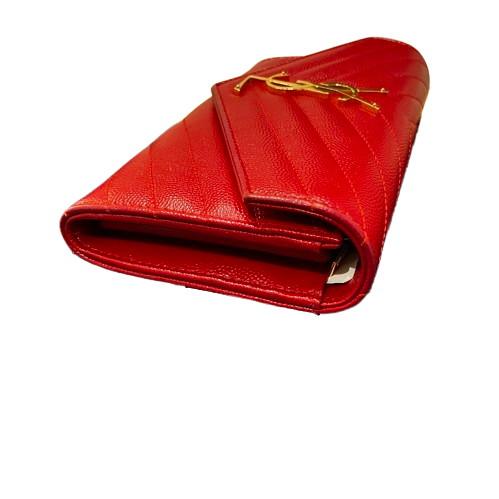 サンローラン　Vステッチ　長財布　レッド