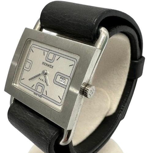 HERMES エルメス バレニア BA1.210 スクエアケース デイト付き クオーツ シルバー文字盤