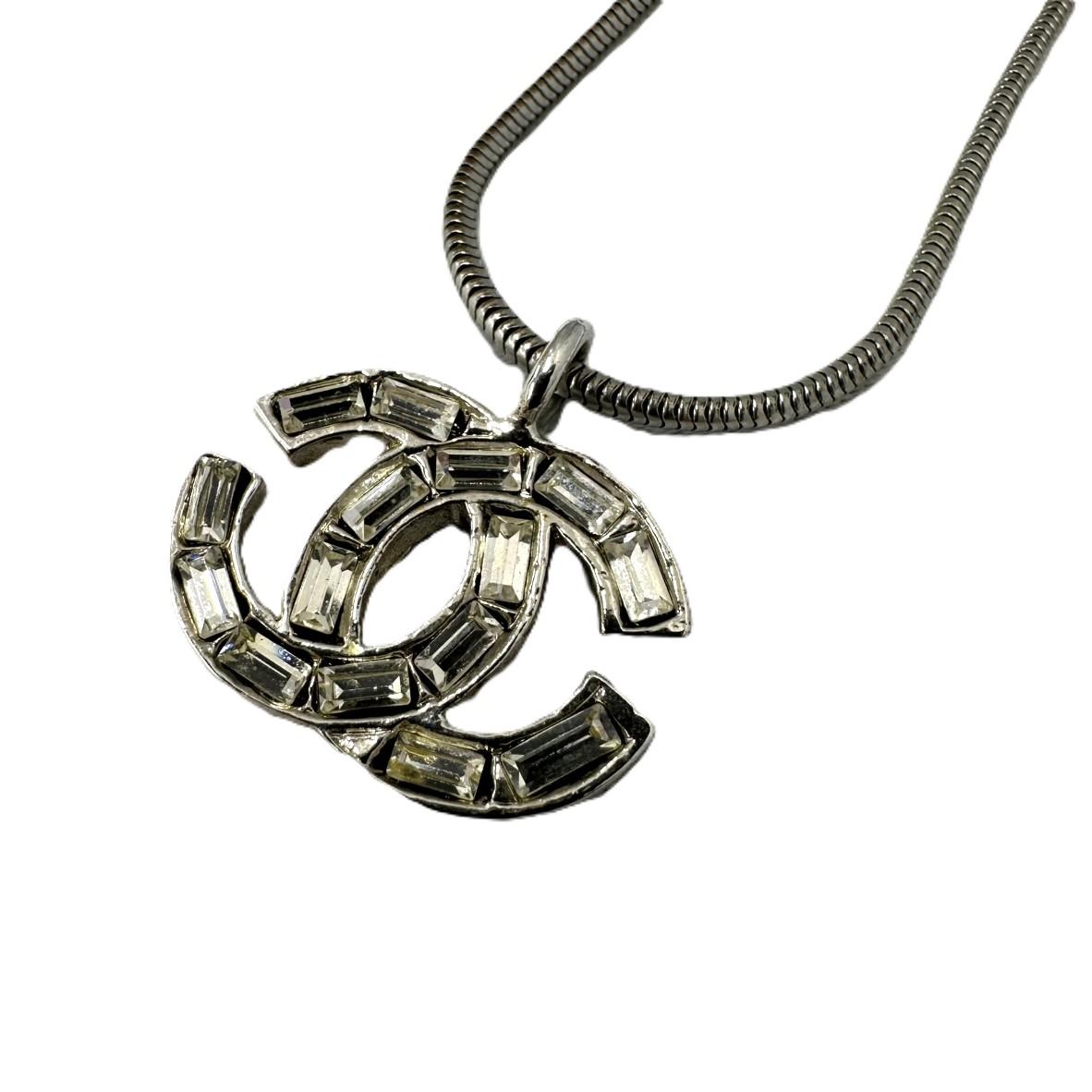 CHANEL シャネル 01P ココマーク ラインストーン クリア シルバー