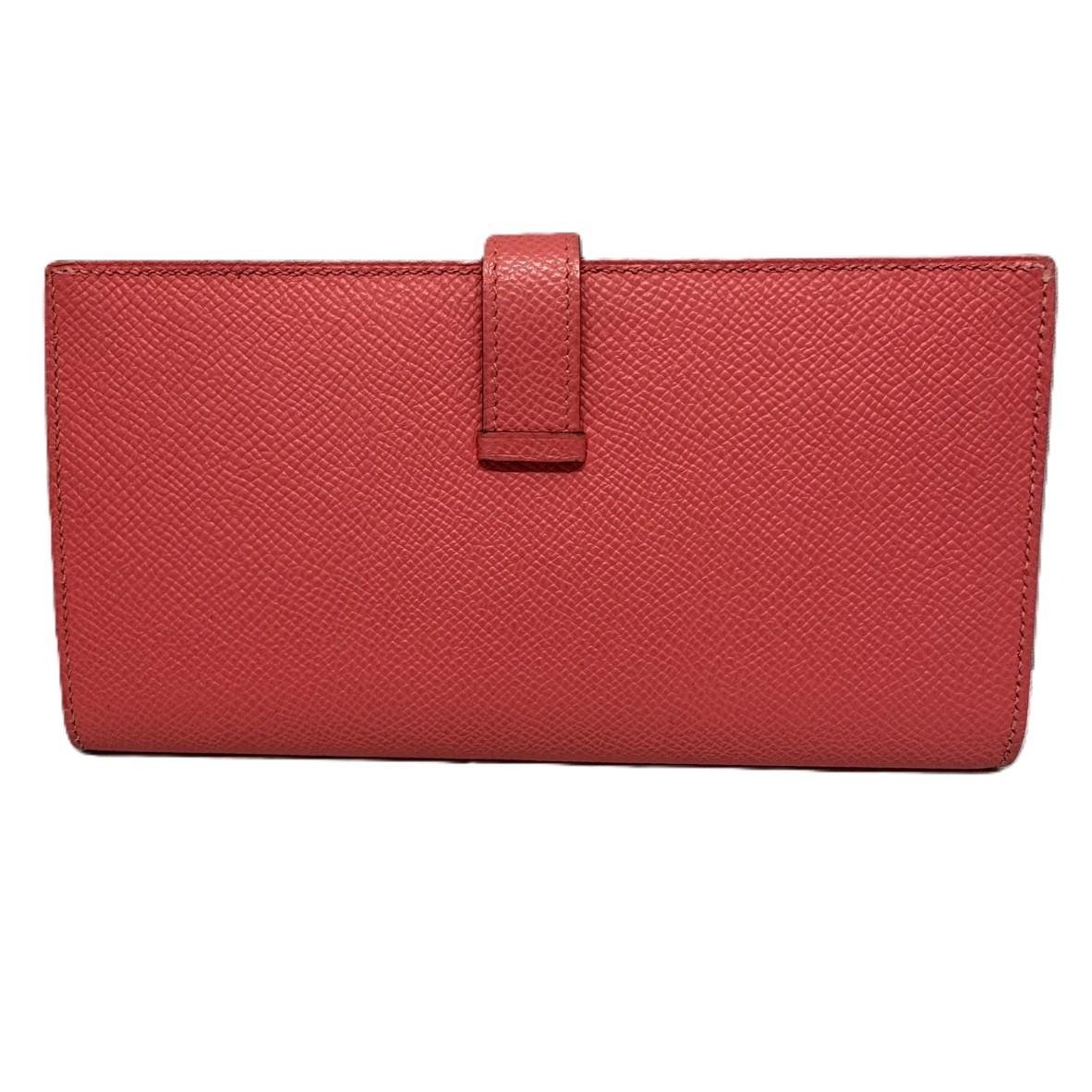 HERMÈS エルメス ベアンスフレ Y刻印 ヴォー・エプソン ローズ系 シルバー金具 二つ折り長財布